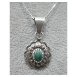 VTG SS Green Cabochon Pendant See Info