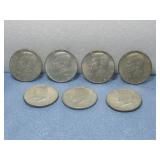 Seven Kennedy Half Dollars 40% Silver