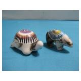 Two N/A Horse Hair Pottery Turtle Figurines See