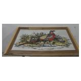 Vtg Wood Framed Pheasant On Glass -See Info
