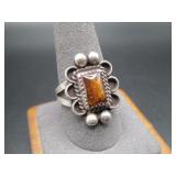 Vtg. S.S Amber Resin Hallmarked Ring