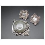 S.S Tested Labradorite Cabochon Pendant W/Vtg Clip