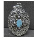 S.S Vtg. Sw Hallmarked Turquiose Open Pendant