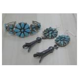 S.S N/A Vtg. Tested Turq. Earr Set & Bracelet 47.5