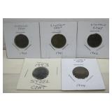 (5) Consecutive 1940-1944 Wheat Cents