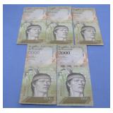 (5) Venezuelan 2000 Bolivar Banknotes