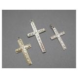 Three Sterling Silver Tested Cross Pendants