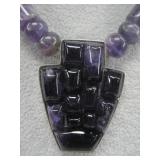 S.S Cabochon Amethyst Pendant Necklace Hallmarked