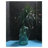 Blue Glass Vase W/ Artificial Plants 16' Tall