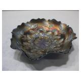 Vtg Iridescent Carnival Glass Ruffled Bowl