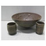 Rustic Ceramic Bowl & Cups