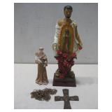 Juan Diego, St Anthony & Vtg Bronze Cross & Chain