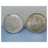 Two 1964 Kennedy Half Dollars 90% Silver