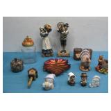 Two Resin Pilgrims, Glass Leaf Tray & More See