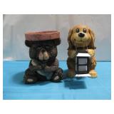 Black Bear Planter & Puppy Holding Lantern See Inf