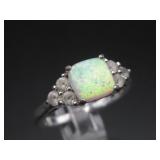Sterling Silver Synthetic Opal Ring Hallmarked