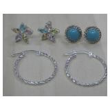 Sterling Silver NOS Lot Of 3 Earring Sets