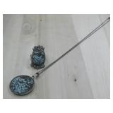 S.S Vtg. Sw Hallmarked #8 Turq Ring Necklace Set