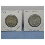 Two 1944 US-Philippines 50 Centavos 75% Silver