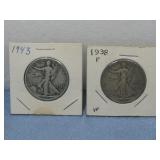 1933/ 1943 Walking Liberty Half Dollars 90% Silver