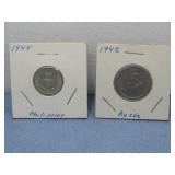 1944 US-Philippines 5 Centavos & 1942 USSR 20 Kon