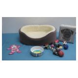 Foam Dog Bed, Toys, Bowl, And Collar Light