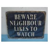 NIP 8'' x 6'' Decorative Metal Beware Sign