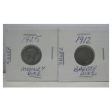 1912 Barber & 1925 Mercury Silver Dimes