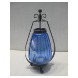 Decorative Cobalt Candle Lantern & Metal Stand