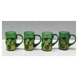 (4) Vtg Green Glass Mugs Encased In Brass Cages