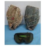 Two Vtg Baseball Gloves & Carrera Goggles See Info