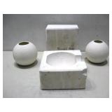 Two Bisque Dome Planters & Ceramic Casting Mold