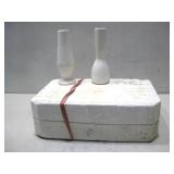 Two Bisque Bud Vases & Ceramic Casting Mold