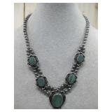 Silver Tone Vtg. Syn Malachite Necklace