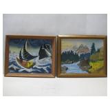Vtg Wood Framed Betty Young Waterscape Paintings