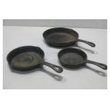 (3) Vtg Benjamin & Medwin Cast Iron Skillets See