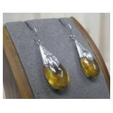 VTG SS Baltic Amber Dangle Earrings