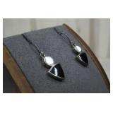 VTG Black Onyx Mother of Pearl SS Earrings See Inf