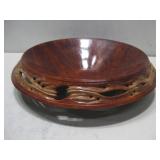 Signed Mesquite Carved Wooden Bowl 10' Dia.