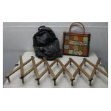 Vtg Crochet Tote Bag, Wooden Expandable See Info