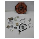 Halloween Tin Box W/ Silver Tone Ring & More See