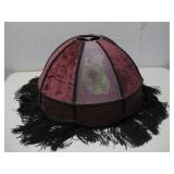 Vtg Red Velvet Dome Lampshade With Fringe