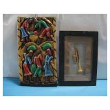 Trumpet Shadow Box & Vtg Carved Wooden See Info