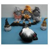 Four Halloween Plush Gnomes & (2) Resin Gnomes