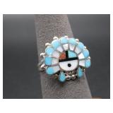 S.S Zuni Sunface Multistone Inlay Ring Hallmarked
