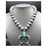 S.S Cast Turq. Naja Pendant W/Navajo Pearl Necklac