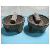 Two Stone Mortar Bowls With Pestle See Info