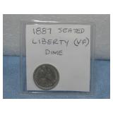 1887 Seated Liberty Dime 90% Silver