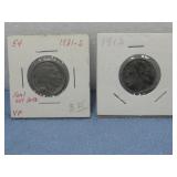 1931 & 1913 Buffalo Indian Head Nickels