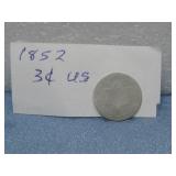 1852 Three Cent Coin 75% Silver